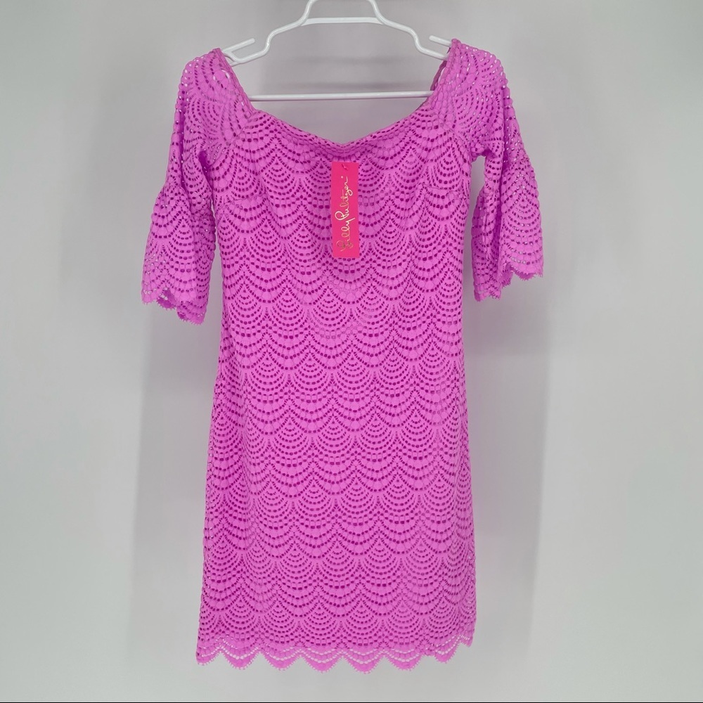Lily Pulitzer NWT Off The Shoulder Dress in Lilac Rose - Picture 3 of 9